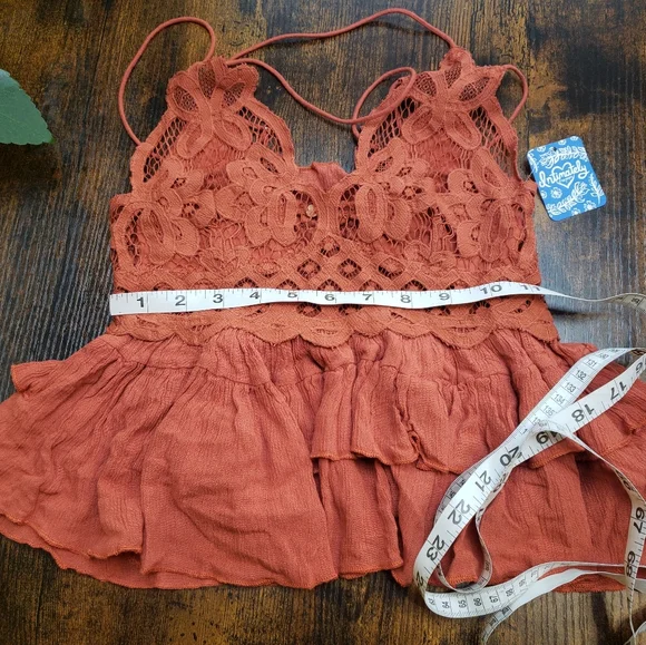 NWT/ Free People/ Adele peplum lace deep v top/ pumpkin - Picture 1 of 10